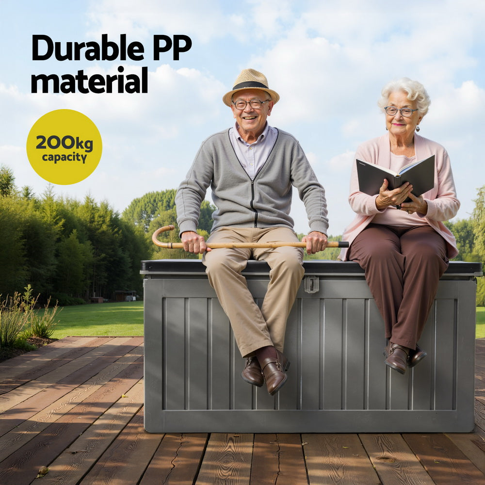 Black and grey 190L outdoor storage box and garden bench with lockable lid — view 5