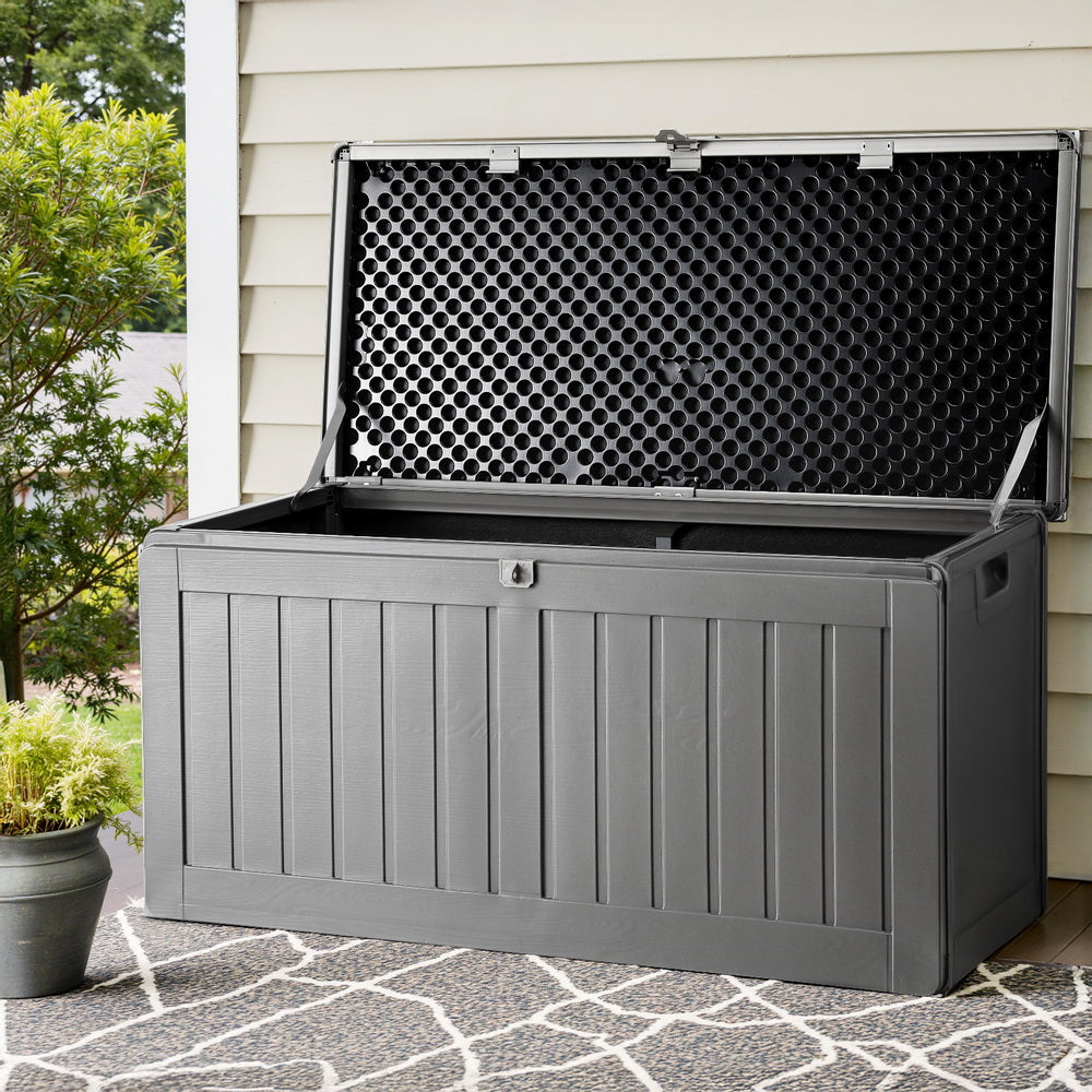 Black and grey 190L outdoor storage box and garden bench with lockable lid