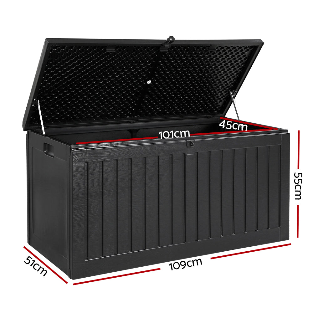 Black 270L outdoor storage box and garden bench made of weather-resistant polypropylene — view 2