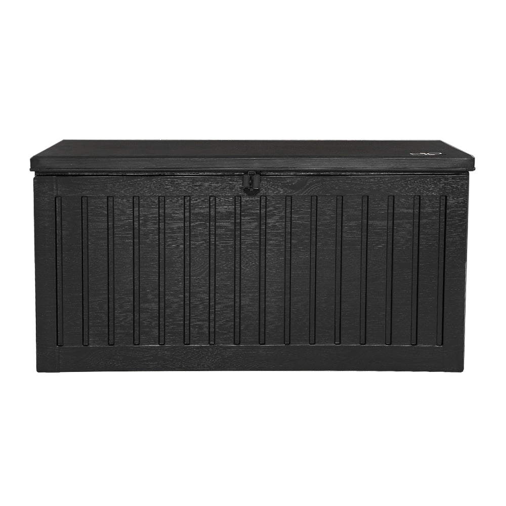 Black 270L outdoor storage box and garden bench made of weather-resistant polypropylene — view 3