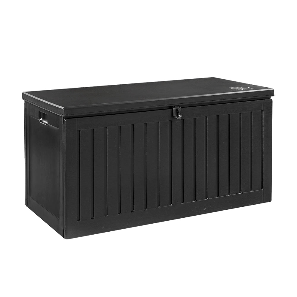 Black 270L outdoor storage box and garden bench made of weather-resistant polypropylene — view 4