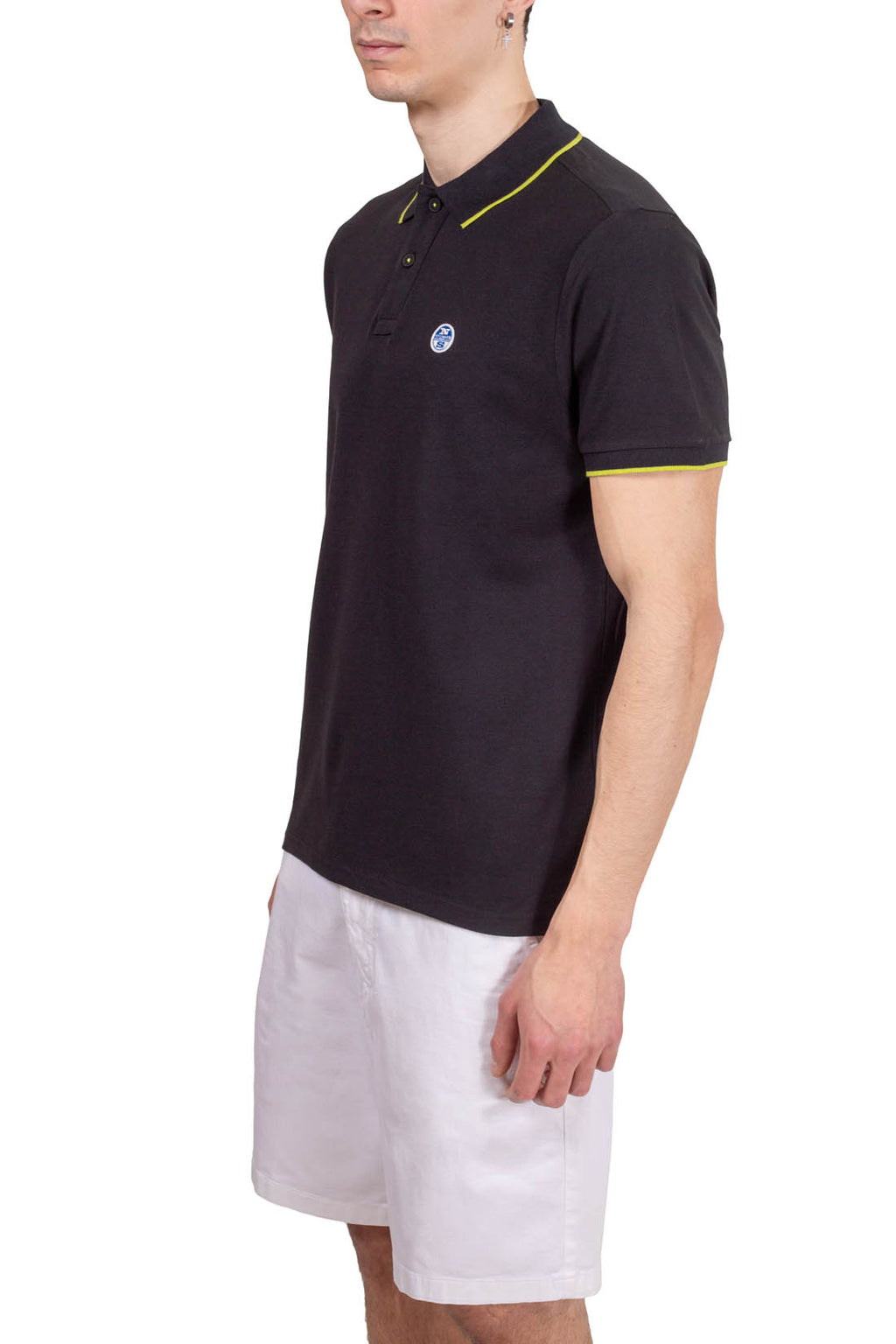 North Sails men's black cotton mesh polo shirt with short sleeves and logo patch — view 32