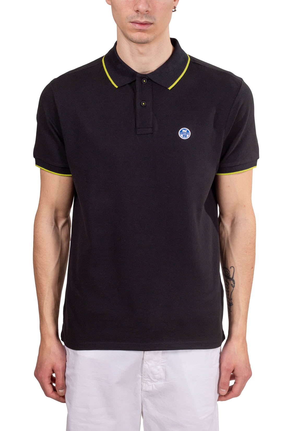 North Sails men's black cotton mesh polo shirt with short sleeves and logo patch — view 30