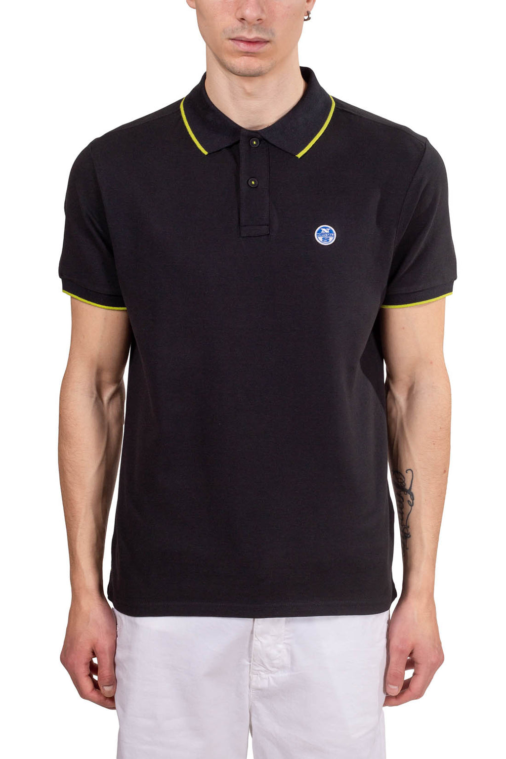 North Sails men's black cotton mesh polo shirt with short sleeves and logo patch — view 34