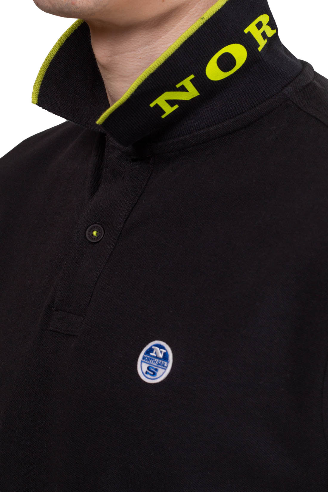 North Sails men's black cotton mesh polo shirt with short sleeves and logo patch — view 37