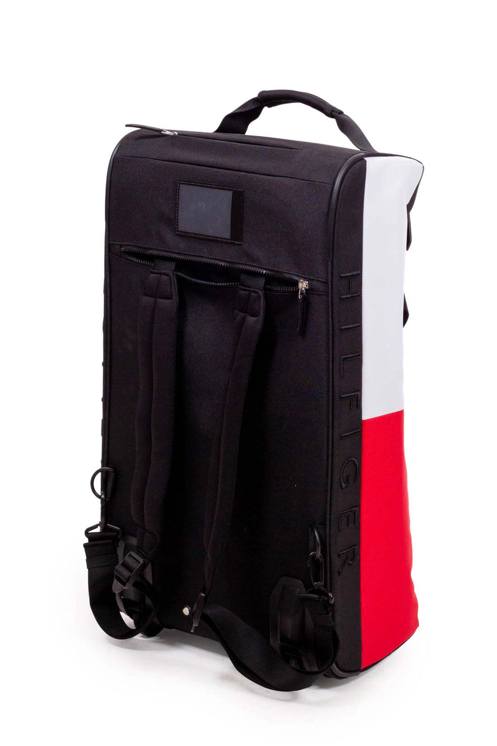 Black convertible wheeled duffel bag in recycled nylon with colorblock detail double handles and rod — view 4
