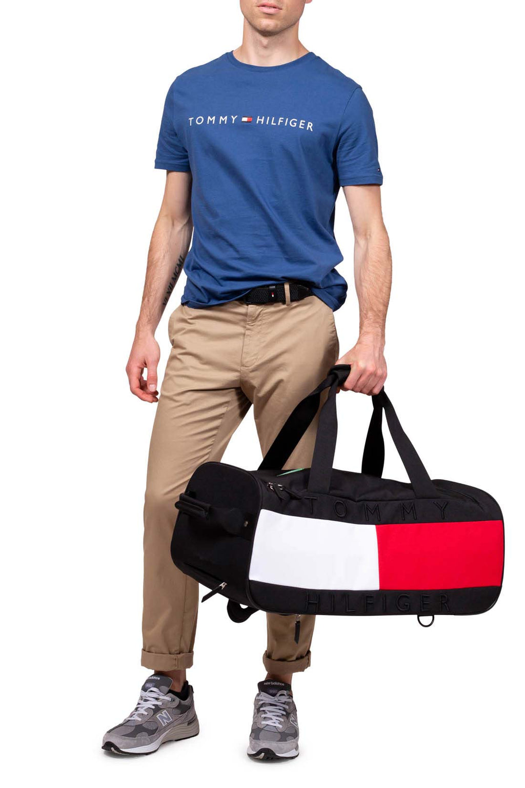 Black convertible wheeled duffel bag in recycled nylon with colorblock detail double handles and rod — view 3