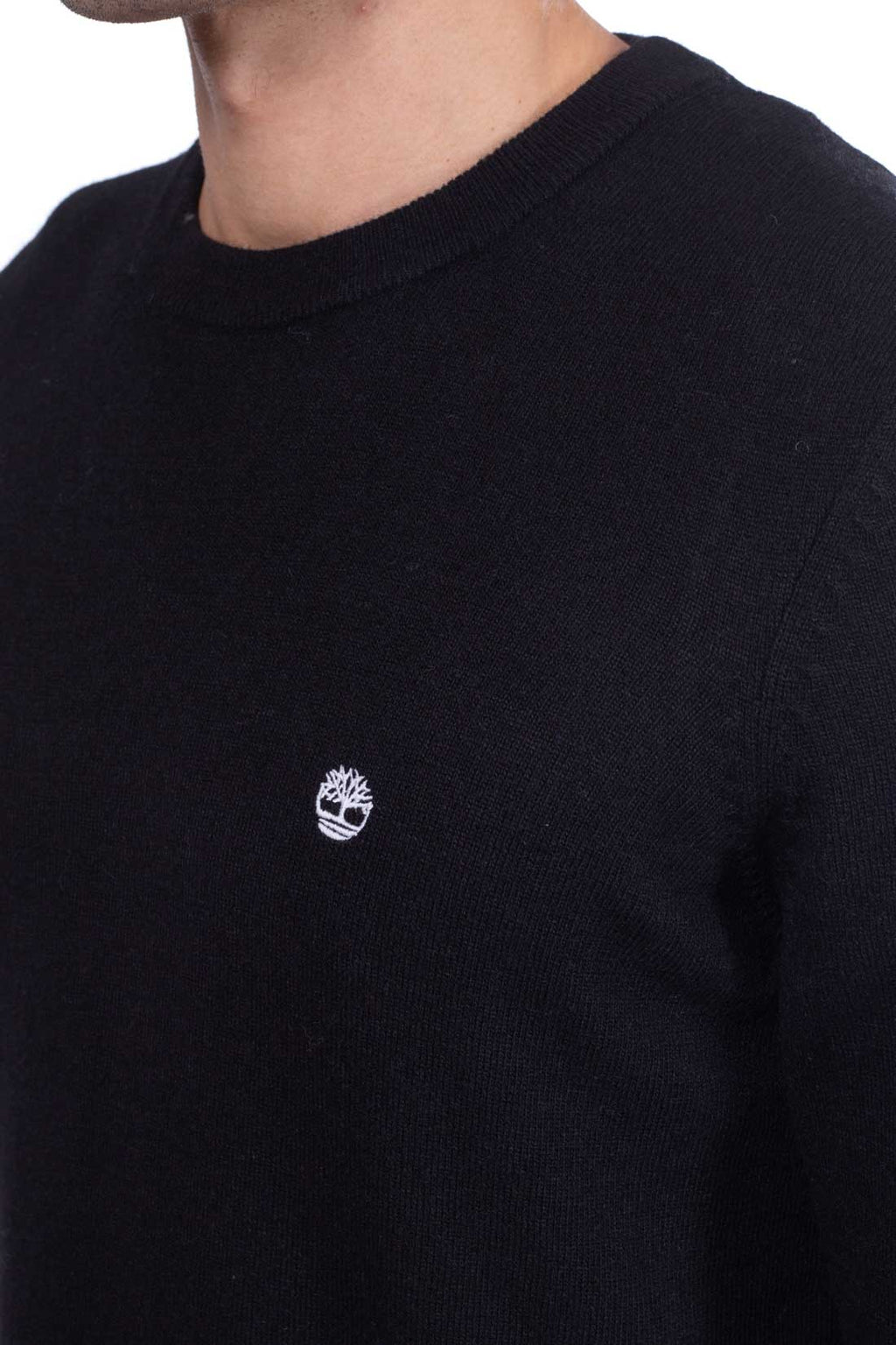 Brown Timberland men's wool blend pullover sweater with crew neck and subtly embroidered logo — view 3
