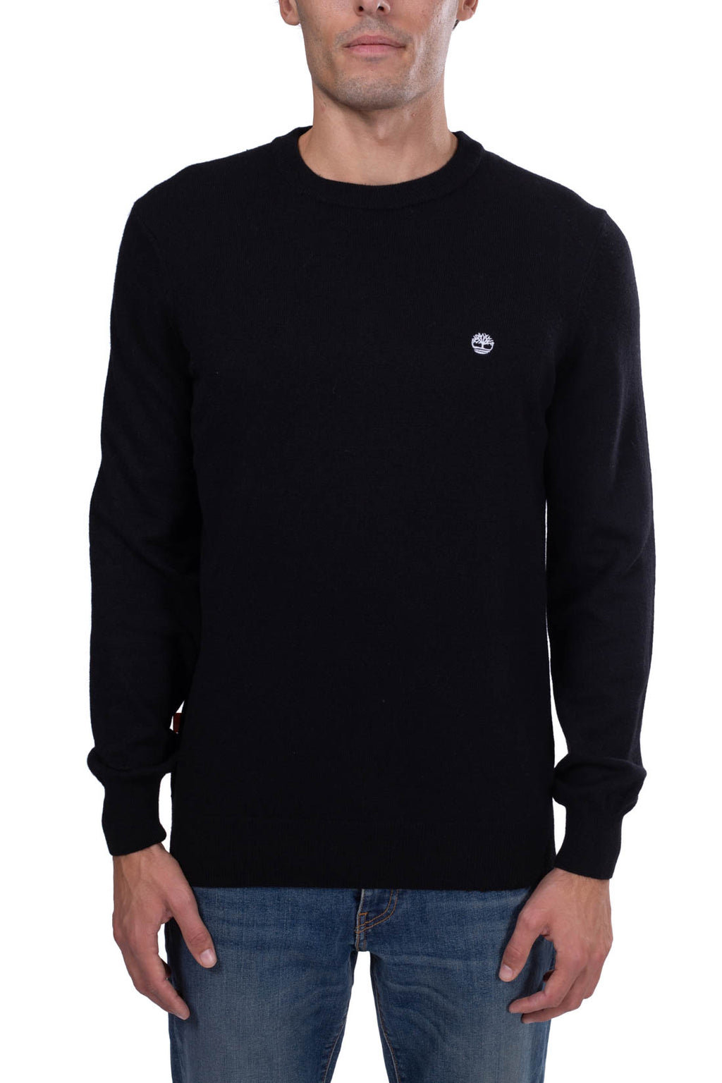 Brown Timberland men's wool blend pullover sweater with crew neck and subtly embroidered logo — view 2