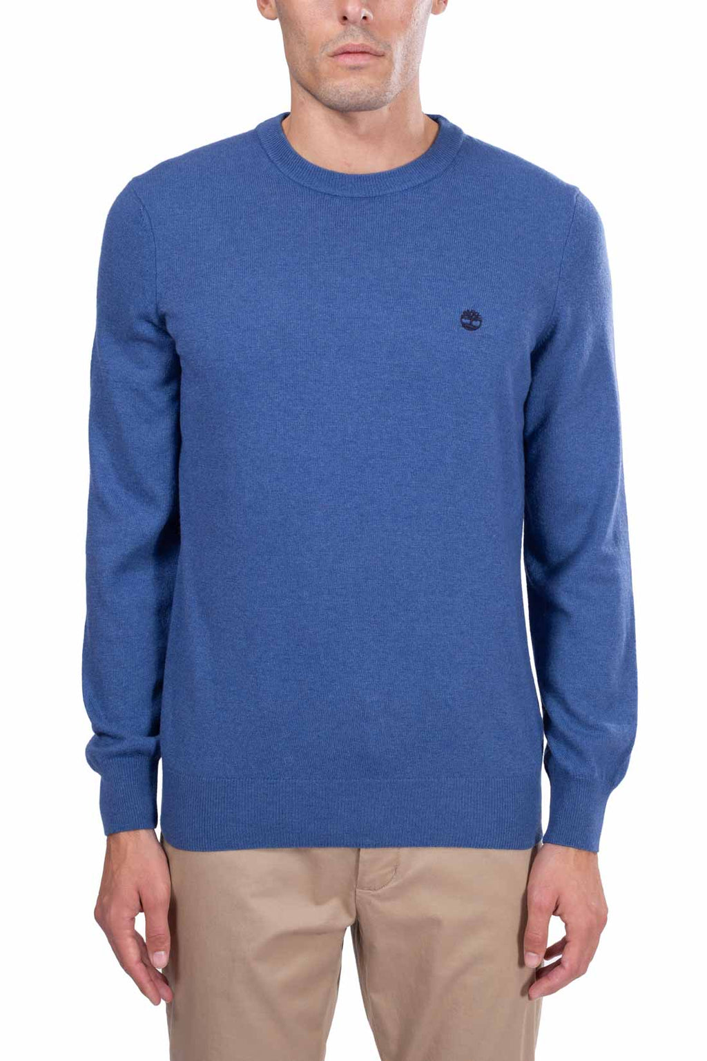 Brown Timberland men's wool blend pullover sweater with crew neck and subtly embroidered logo — view 8