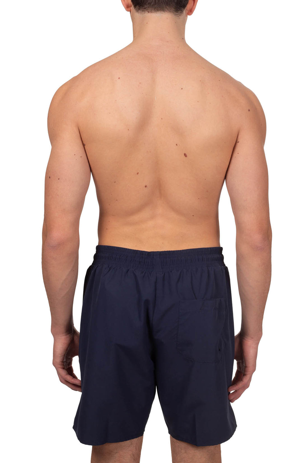 Men's navy blue logo swim shorts featuring an elasticated drawstring waist and classic fit — view 23