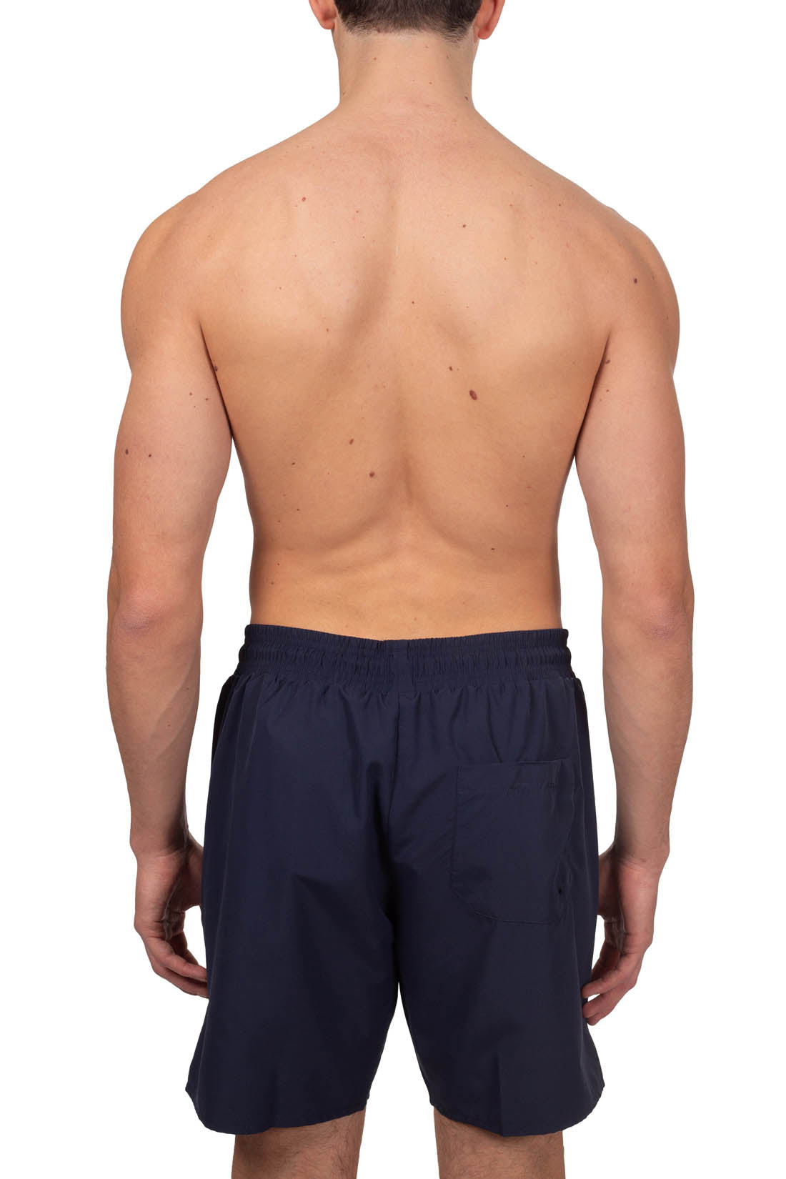 Men's navy blue logo swim shorts featuring an elasticated drawstring waist and classic fit — view 23