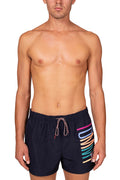 Mens slim colorblock swim shorts in white recycled nylon with adjustable drawstring waist