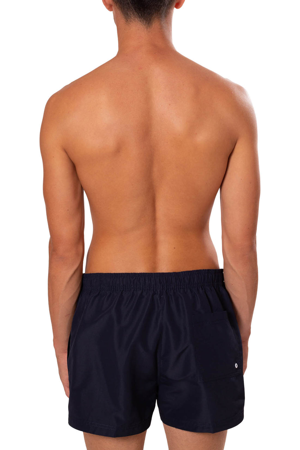 Mens slim colorblock swim shorts in white recycled nylon with adjustable drawstring waist — view 7