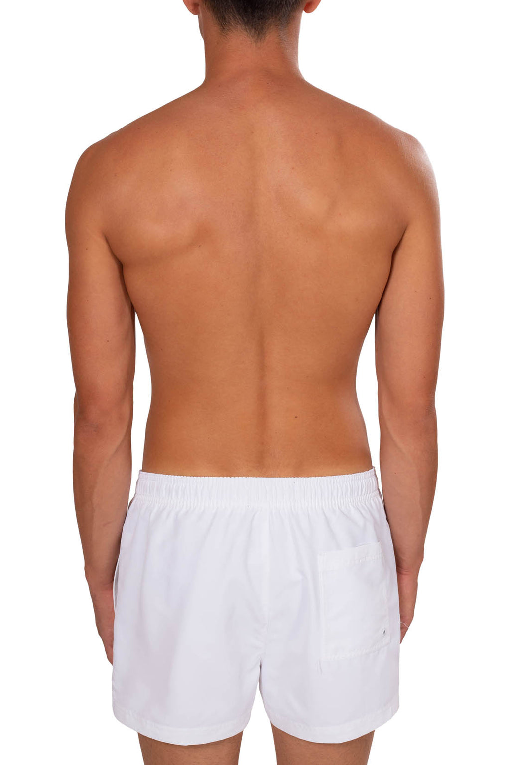 Mens slim colorblock swim shorts in white recycled nylon with adjustable drawstring waist — view 14