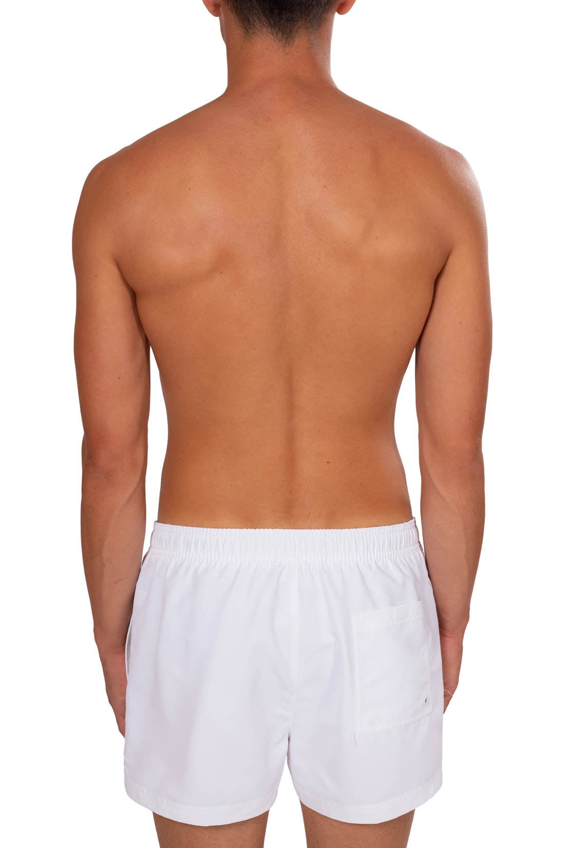 Mens slim colorblock swim shorts in white recycled nylon with adjustable drawstring waist — view 14