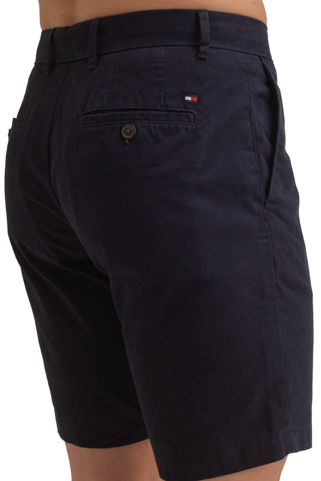 Men's navy blue chino shorts in pure cotton twill with classic five pocket design — view 3