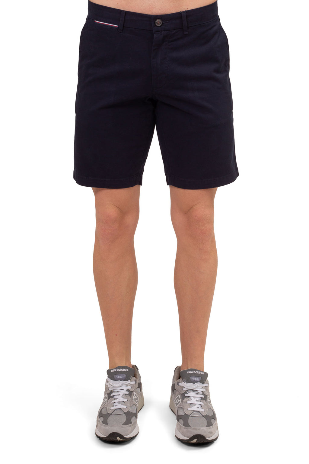 Men's navy blue chino shorts in pure cotton twill with classic five pocket design — view 5