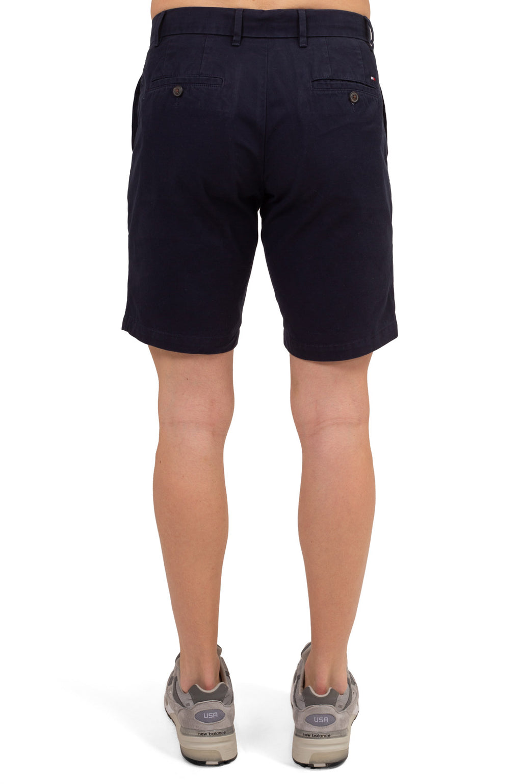 Men's navy blue chino shorts in pure cotton twill with classic five pocket design — view 4