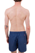 Mens white signature swim shorts with elastic drawstring waistband and embroidered front logo on lightweight fabric