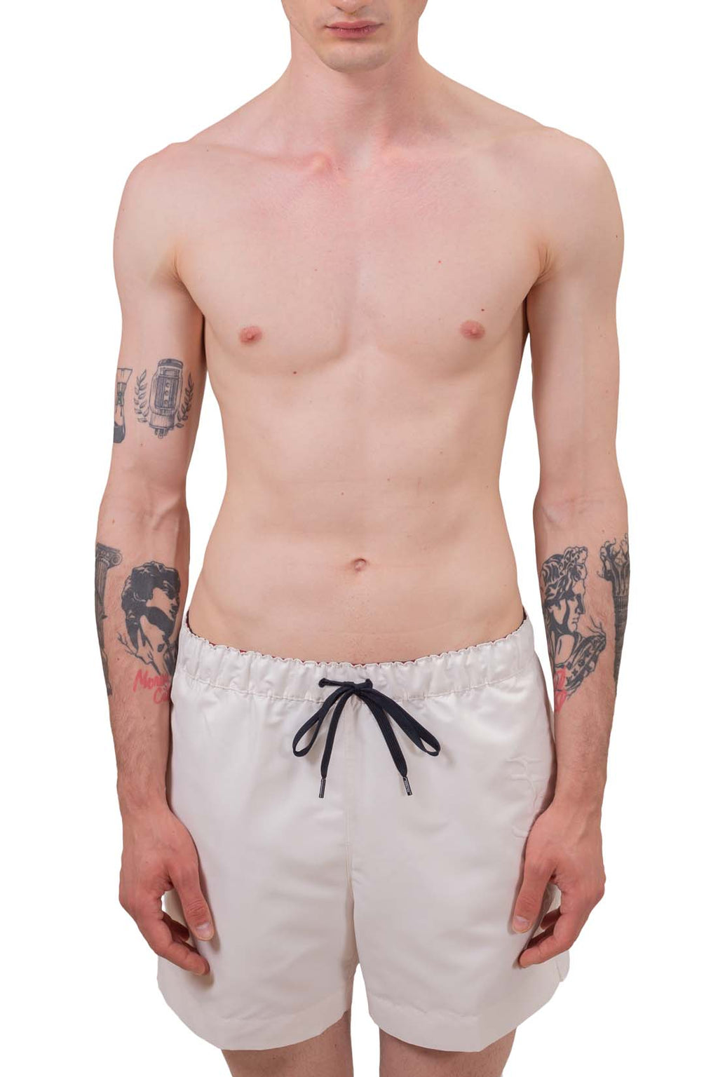 Mens white signature swim shorts with elastic drawstring waistband and embroidered front logo on lightweight fabric — view 17