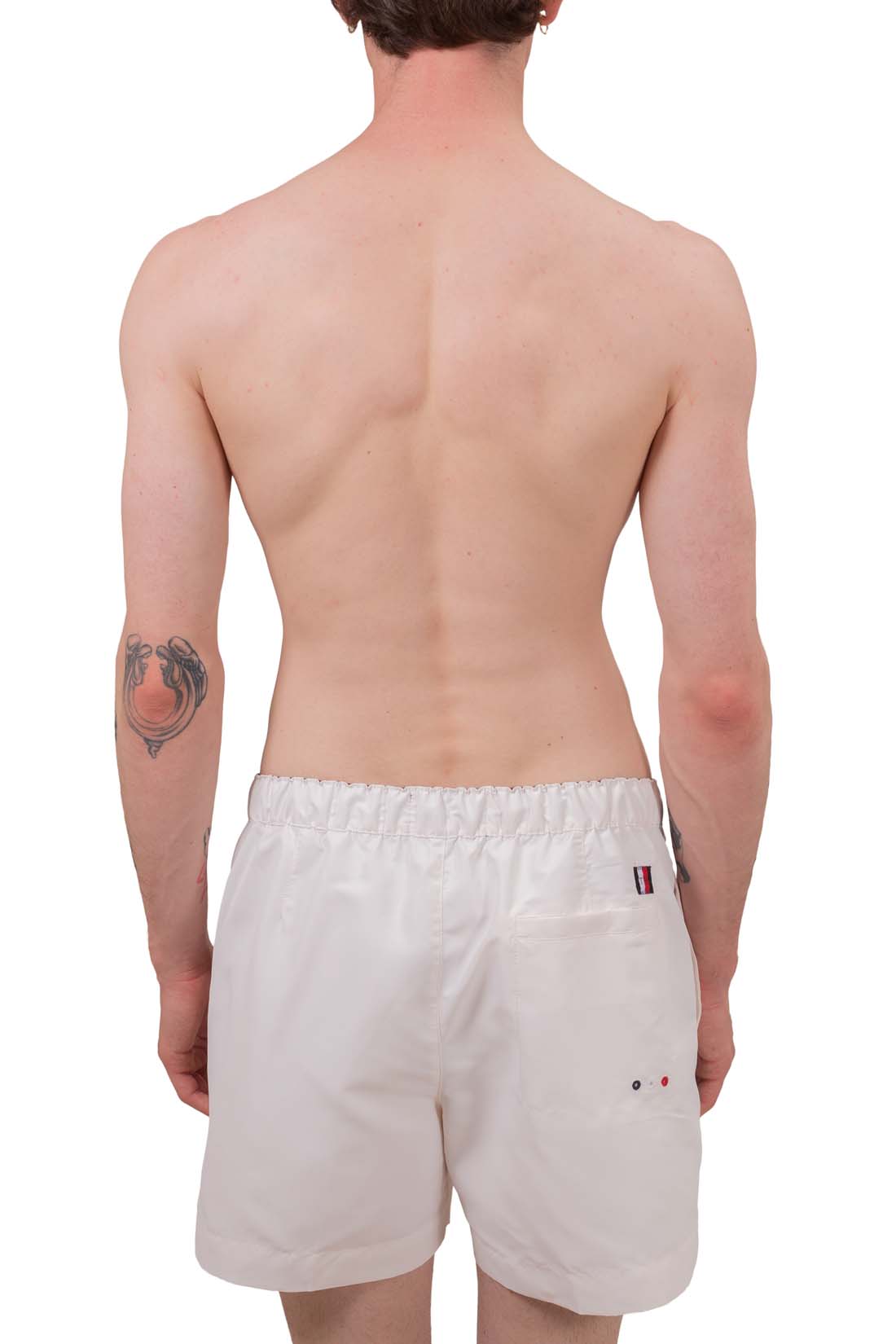 Mens white signature swim shorts with elastic drawstring waistband and embroidered front logo on lightweight fabric — view 10