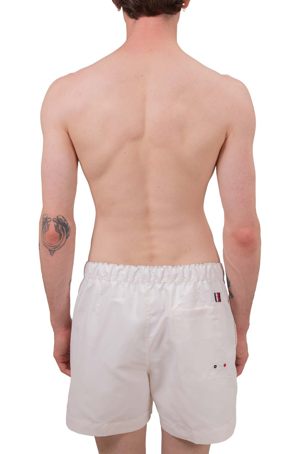 Mens white signature swim shorts with elastic drawstring waistband and embroidered front logo on lightweight fabric — view 16