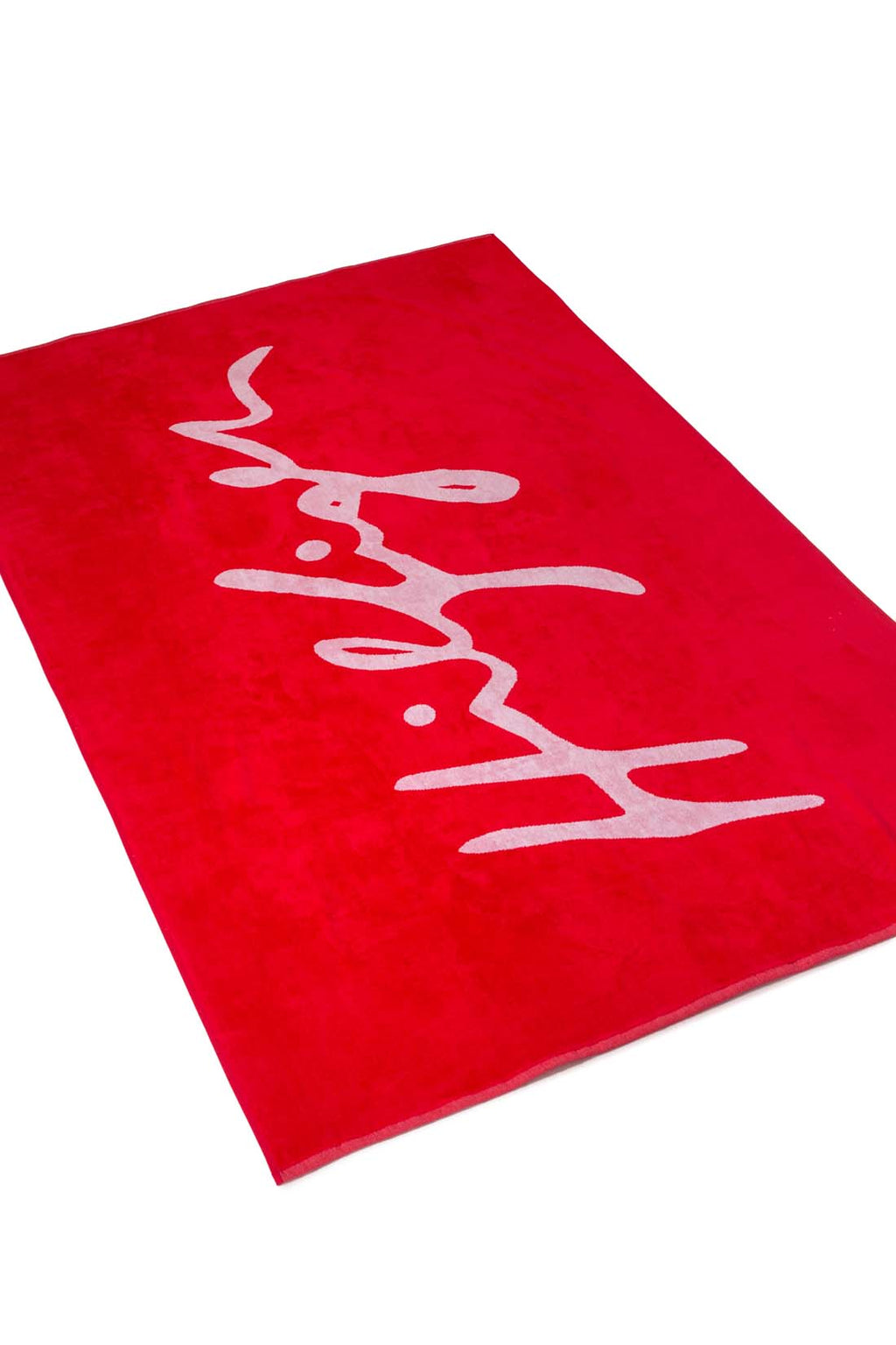 Red pure cotton terry men's beach towel with Tommy Hilfiger signature logo design. — view 3