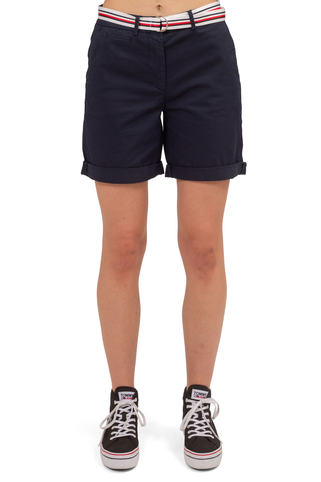 Women's lemon yellow chino shorts with signature adjustable belt and classic five pocket design. — view 6