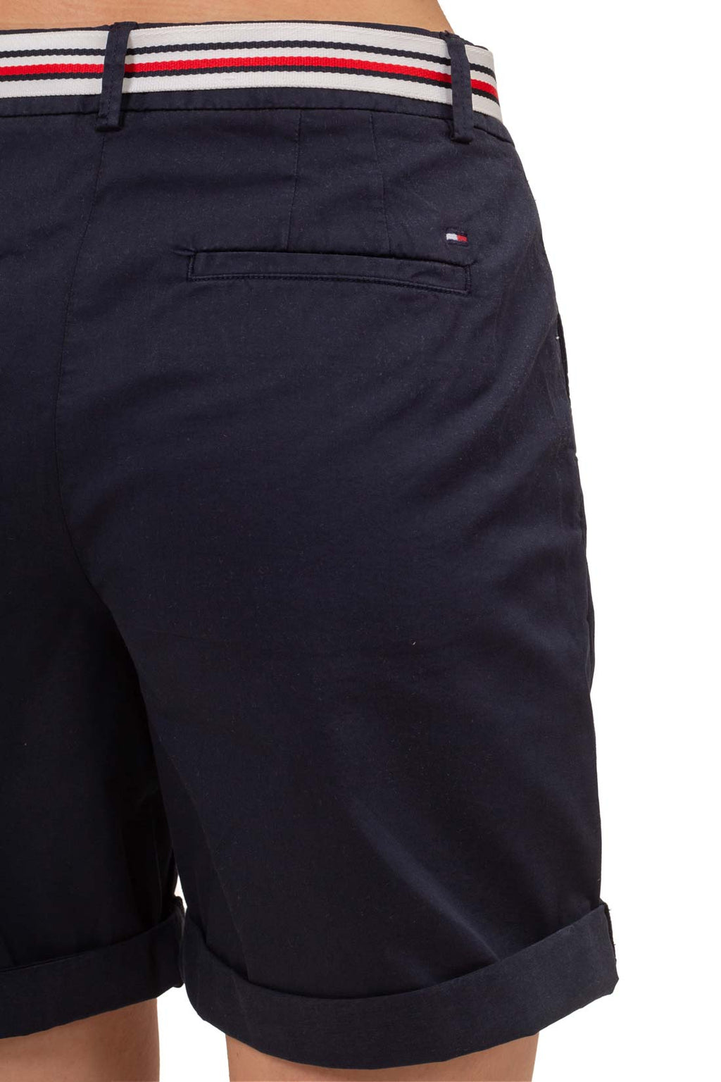Women's lemon yellow chino shorts with signature adjustable belt and classic five pocket design. — view 21
