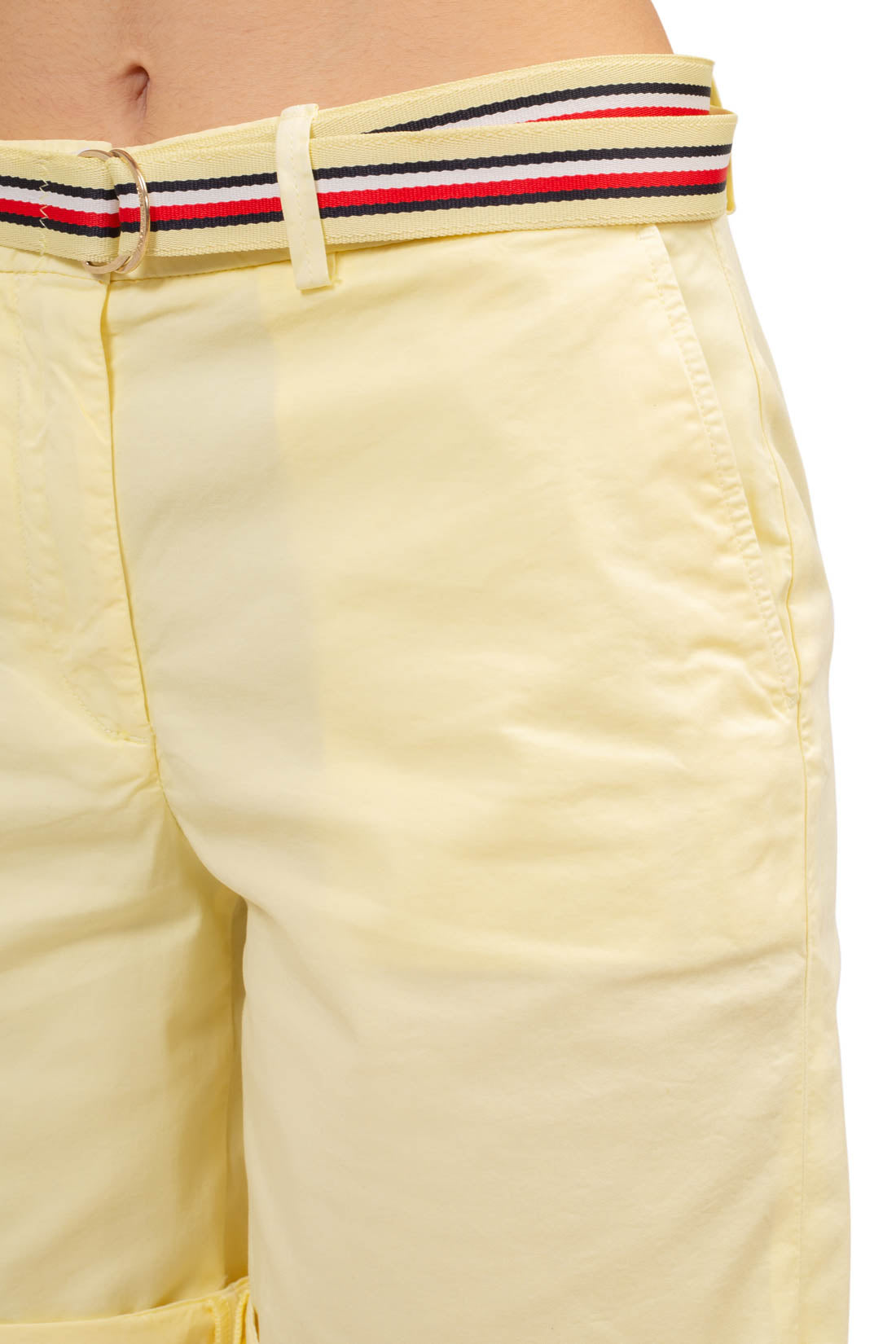 Women's lemon yellow chino shorts with signature adjustable belt and classic five pocket design. — view 32