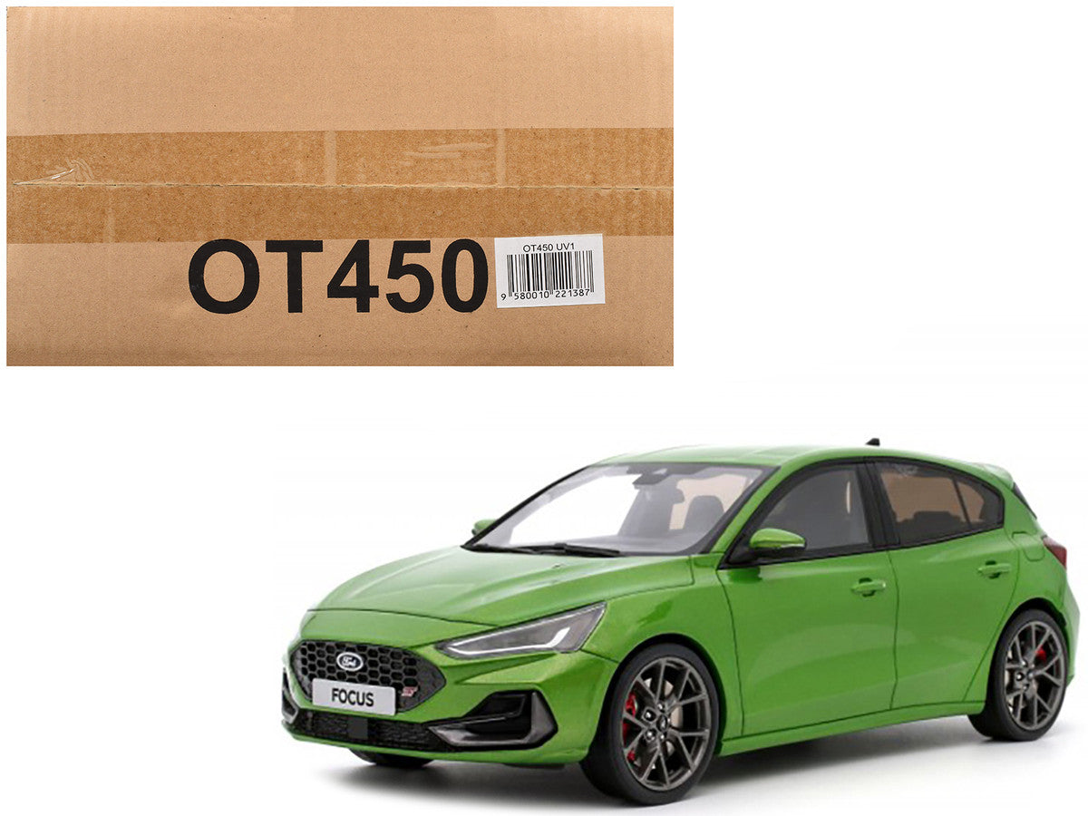 1/18 scale resin model car of 2022 Ford Focus ST in mean green metallic paint — view 5