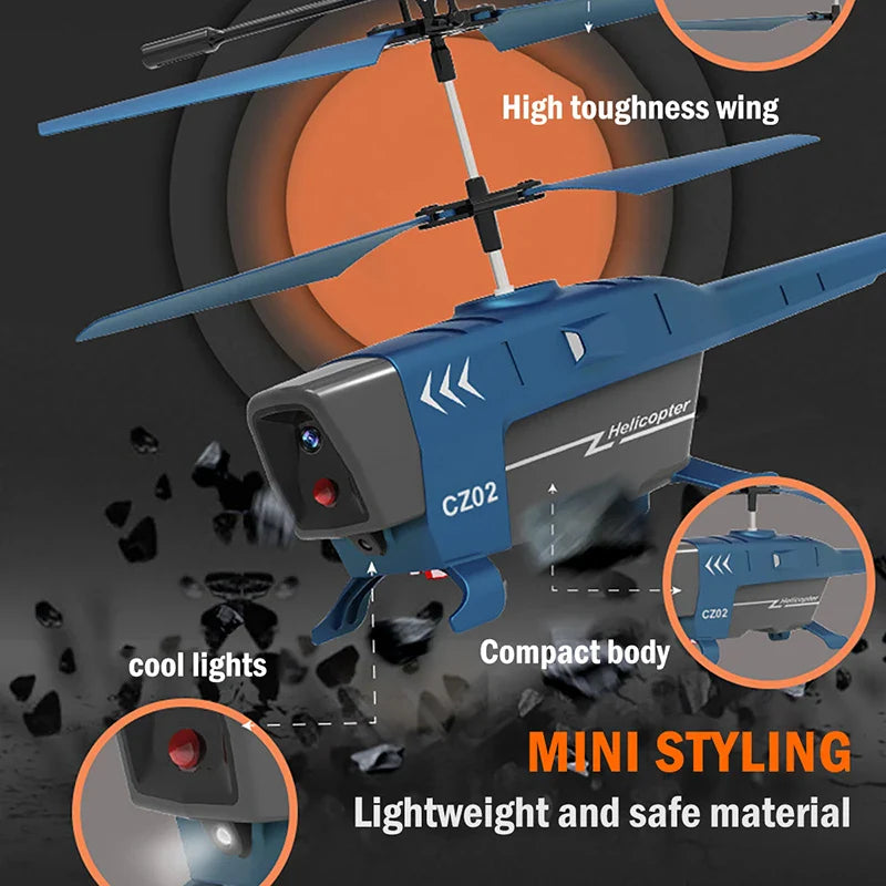 Obstacle avoidance RC helicopter in durable plastic with remote control and USB charging accessories — view 3