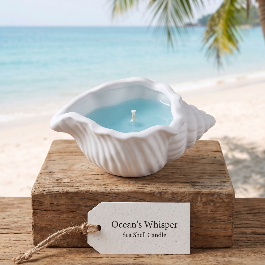 Ocean's Whisper Sea Shell Candle | Jesmonite Vessel-1