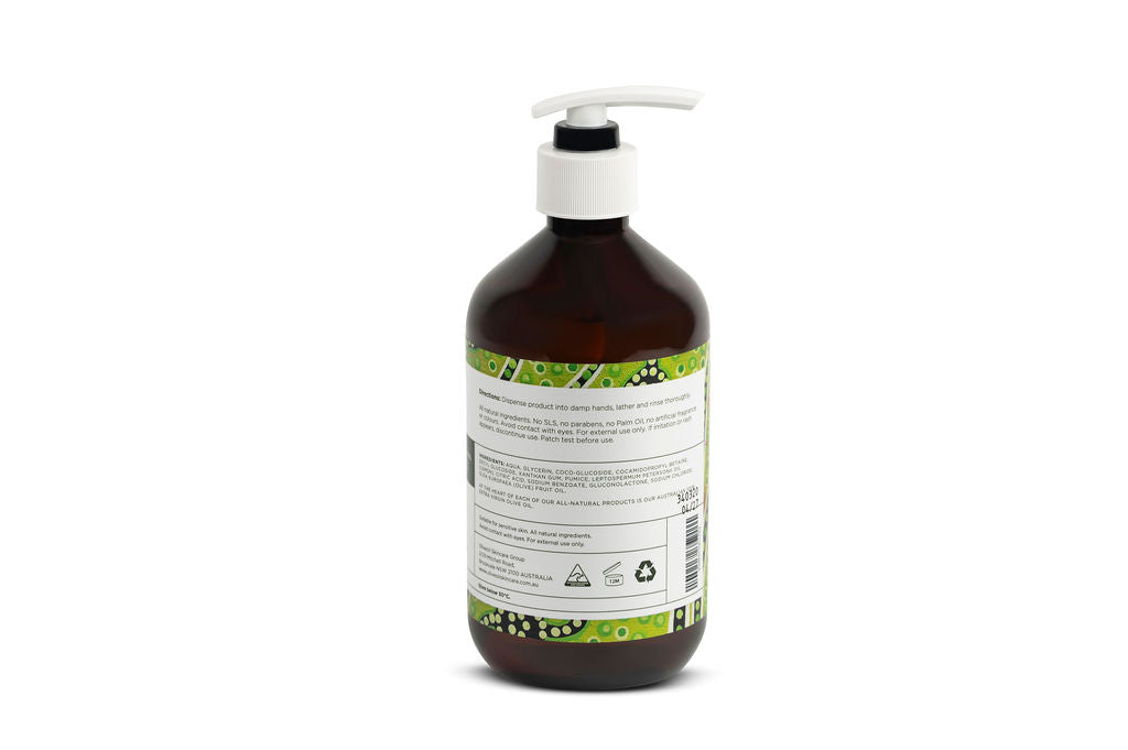 Lemon tea tree castile hand wash 500ml bottle with pump dispenser by Olive Oil Skincare — view 3