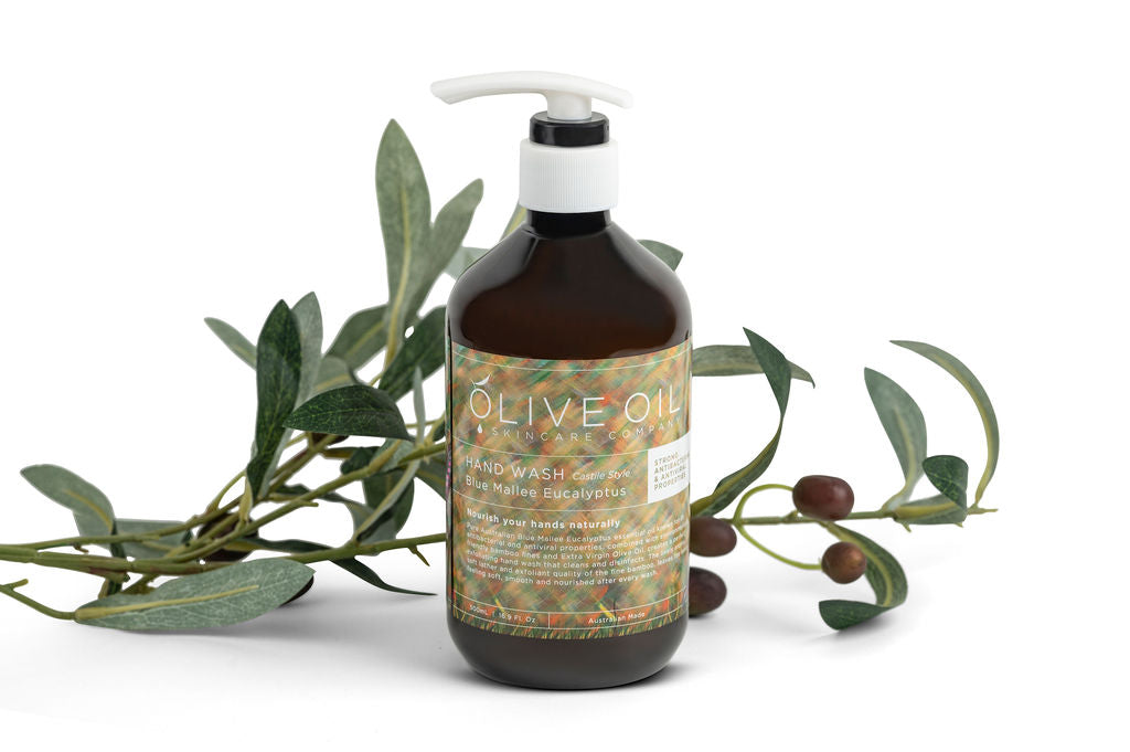 Castile eucalyptus liquid hand soap bottle natural olive oil and pumice formulation