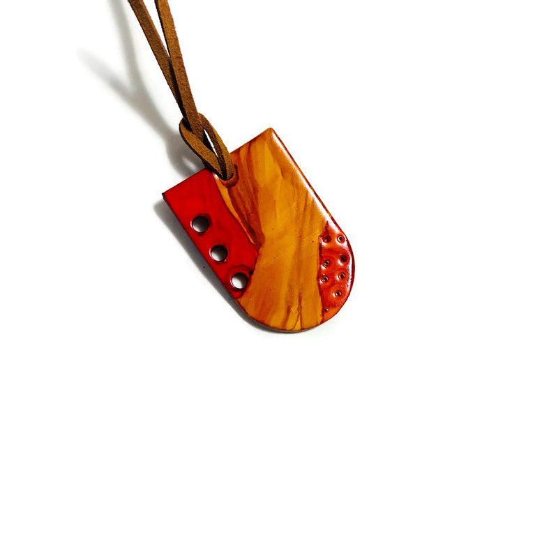 Ombre Pendant Necklace Handmade, Painted Yellow Orange Red-1