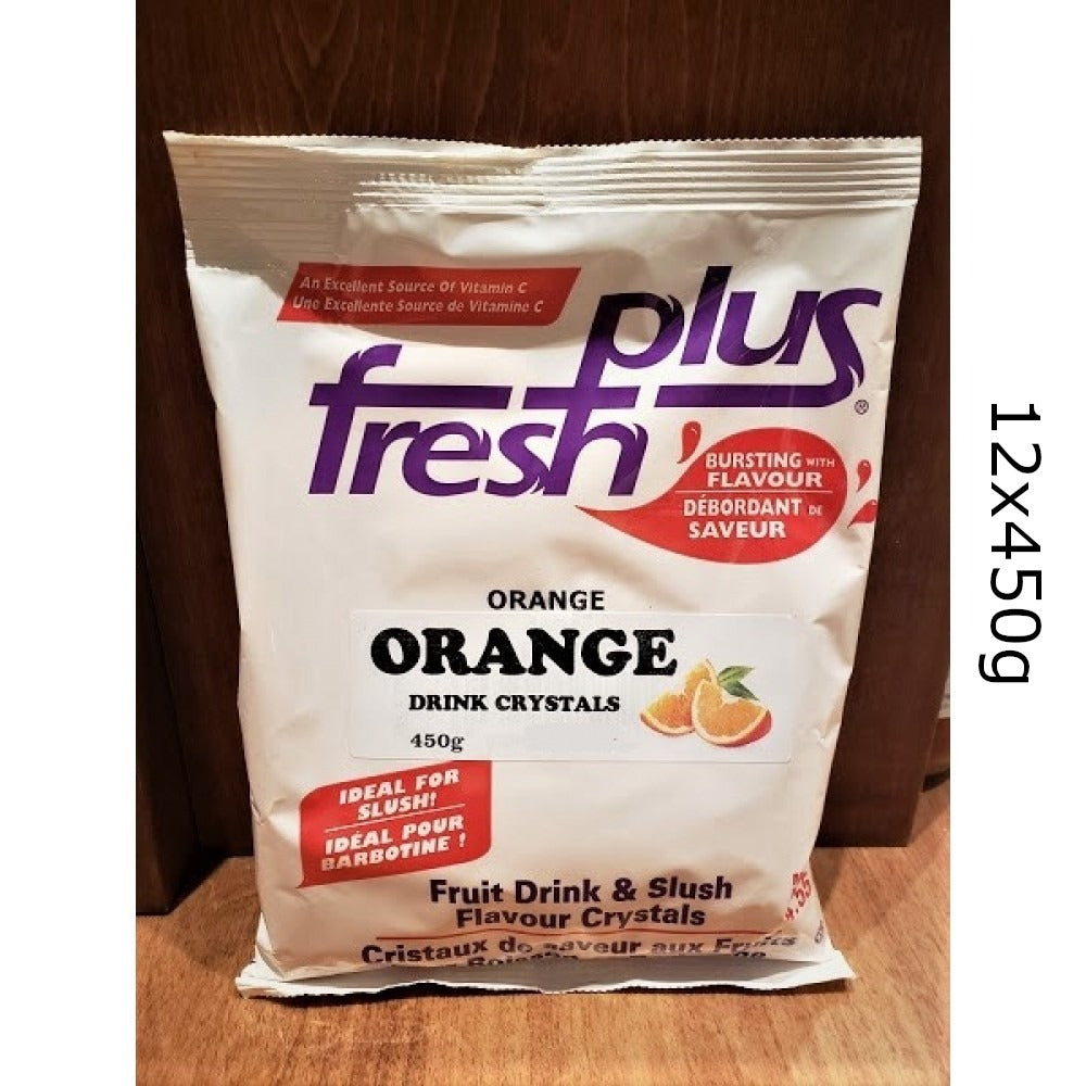 Case of twelve premium orange drink and slush mix crystal pouches with vibrant packaging