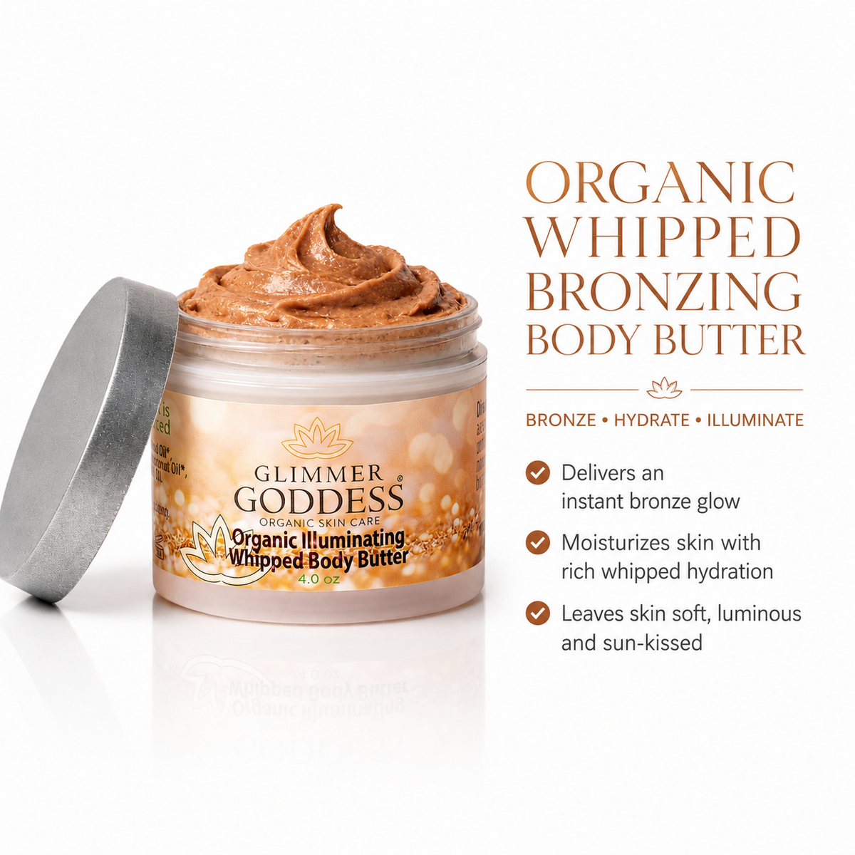 Organic Whipped Bronzing Body Butter – Shimmering Body Moisturizer with Instant Bronze Glow-0
