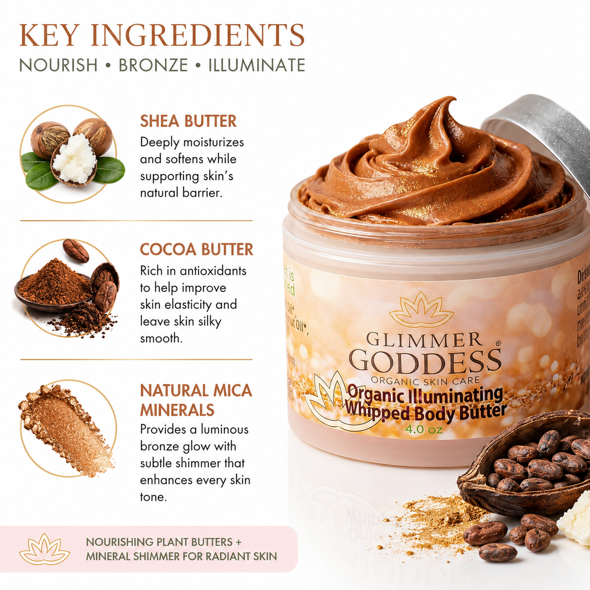 Organic Whipped Bronzing Body Butter – Shimmering Body Moisturizer with Instant Bronze Glow-1