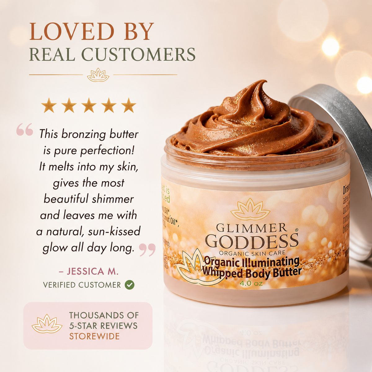 Organic Whipped Bronzing Body Butter – Shimmering Body Moisturizer with Instant Bronze Glow-2