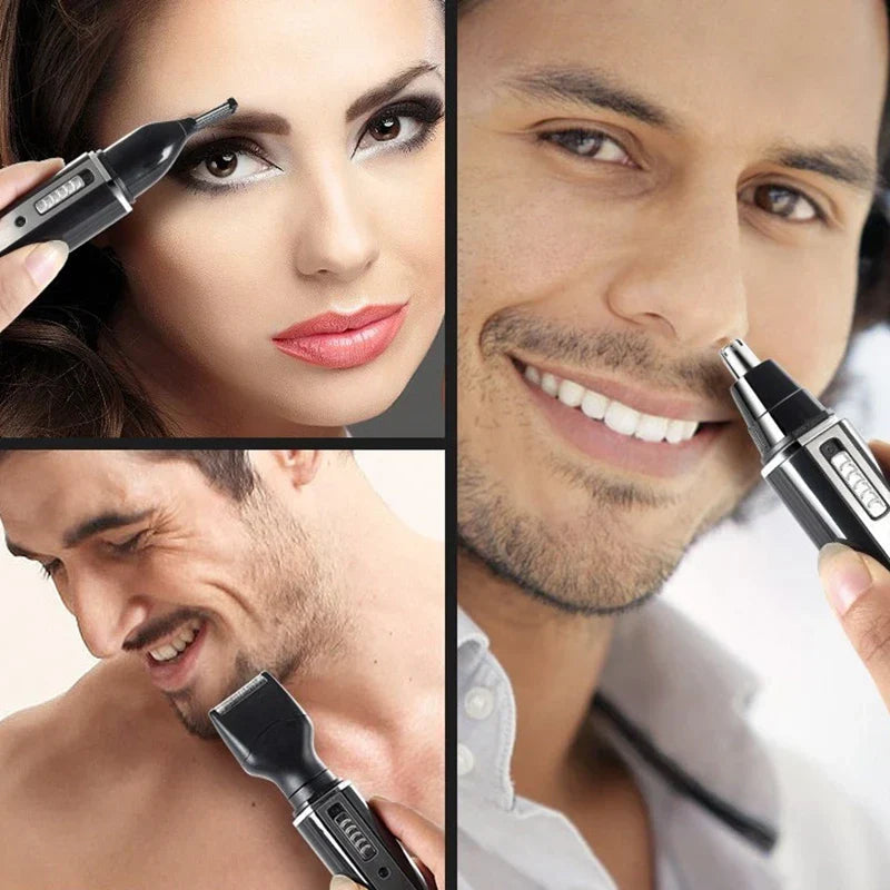 Black 4-in-1 micro hair trimmer electric shaver and grooming accessories on a clean background — view 3