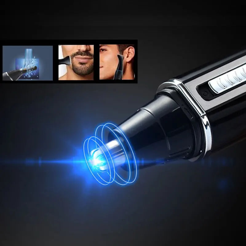 Black 4-in-1 micro hair trimmer electric shaver and grooming accessories on a clean background — view 5