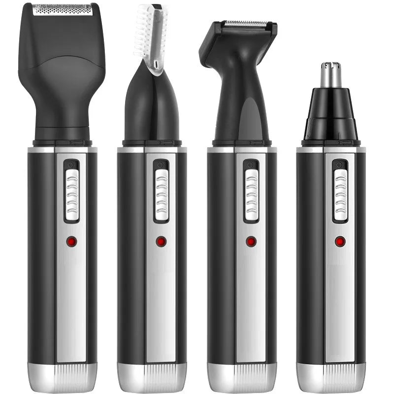 Black 4-in-1 micro hair trimmer electric shaver and grooming accessories on a clean background — view 2