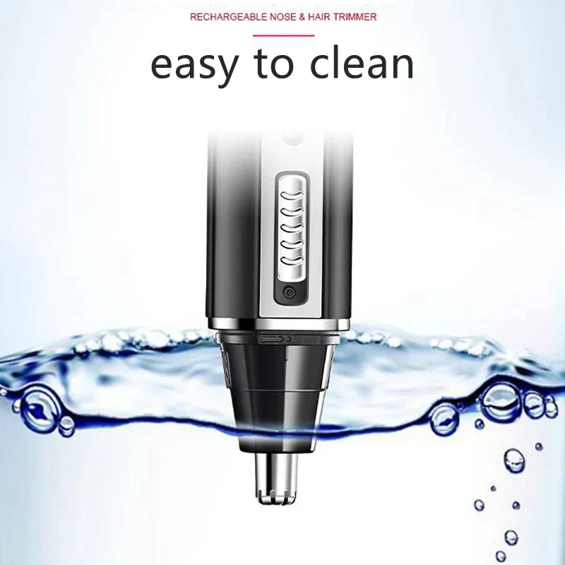 Black 4-in-1 micro hair trimmer electric shaver and grooming accessories on a clean background — view 4