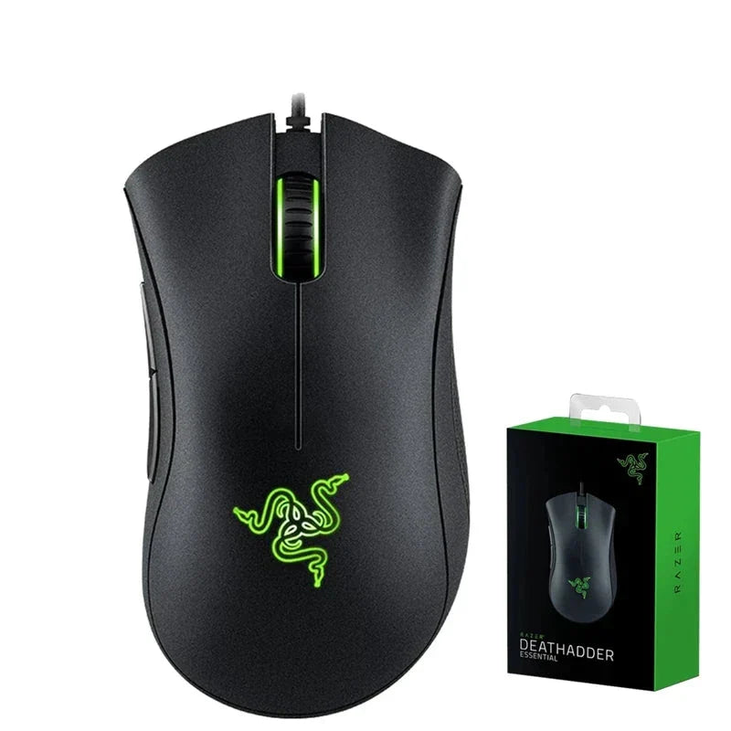 Wired gaming mouse by NNEOBA featuring green lighting, ergonomic right-handed design, and tactile scroll wheel. — view 2