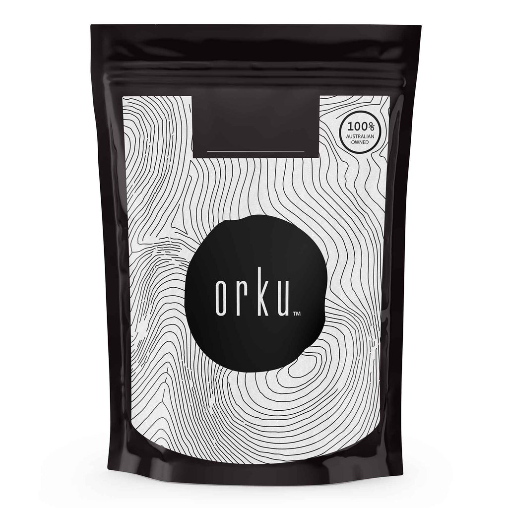 Orku 2kg xylitol crystal powder in resealable packaging, a white plant-based natural sugar substitute