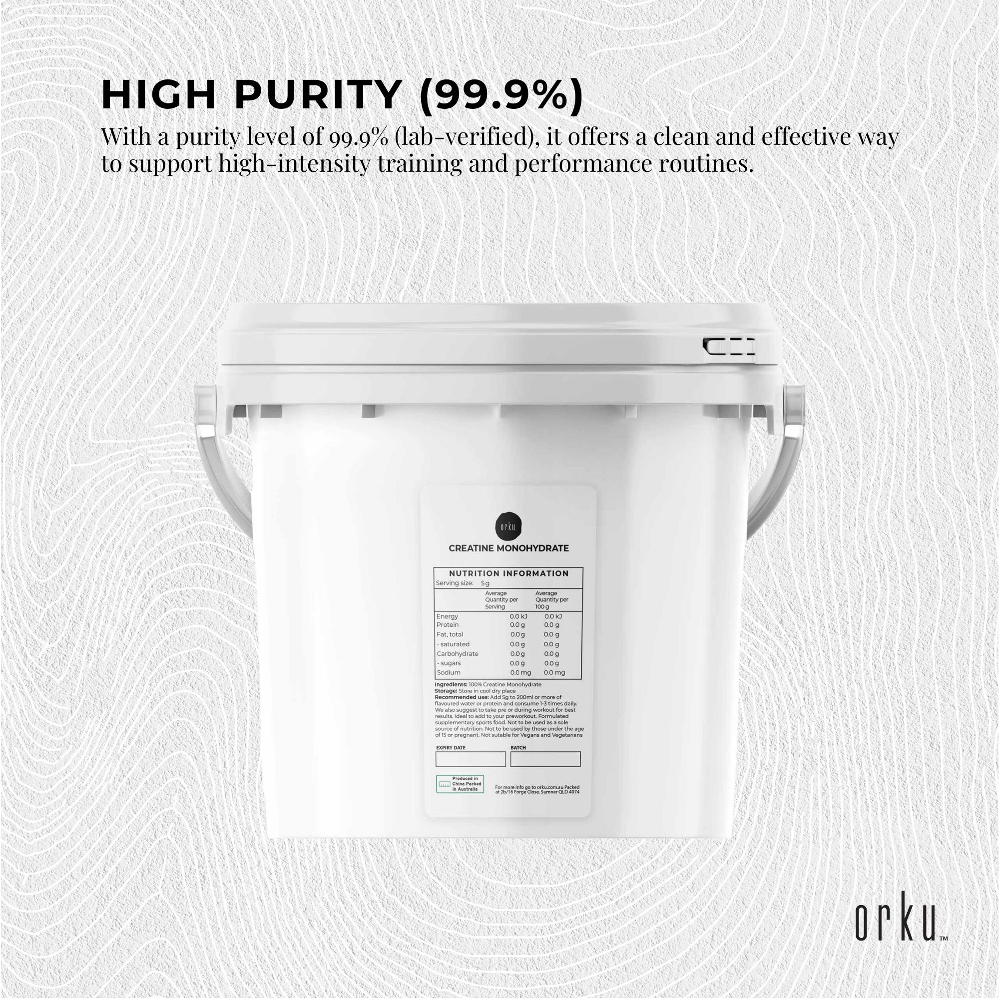 Orku 3Kg unflavoured micronised creatine monohydrate powder in a large white resealable tub — view 3