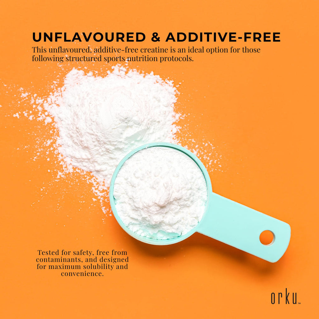 Orku 3Kg unflavoured micronised creatine monohydrate powder in a large white resealable tub — view 5