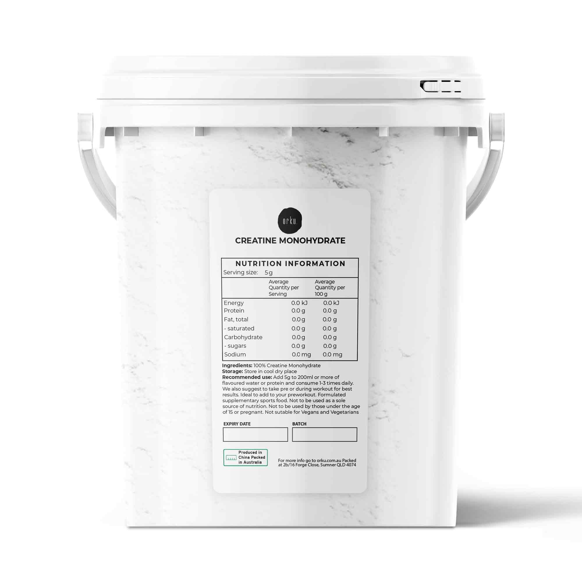 Orku 800g micronised creatine monohydrate powder in a white unflavoured resealable tub